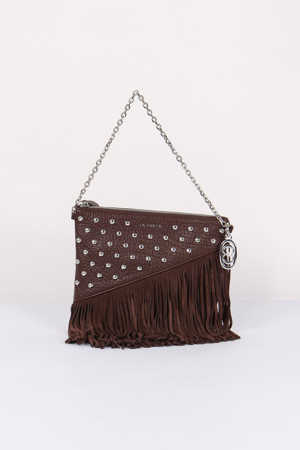Tracolla Patta Borchie Frange Dark Brown
