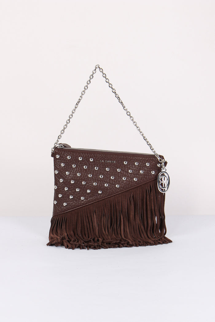 Tracolla Patta Borchie Frange Dark Brown