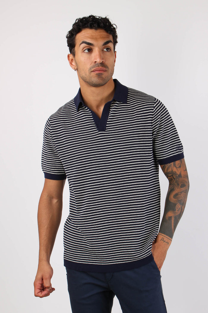 Polo Cotone Crepe Righe Bianco/blu-2