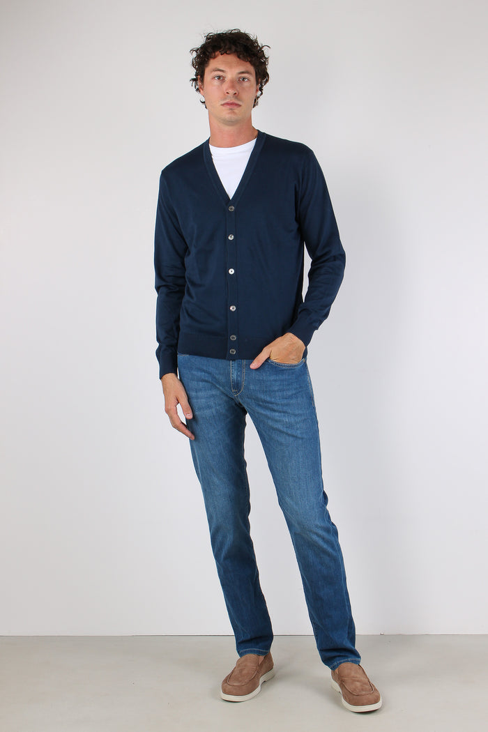 Cardigan Bottoni Cotone Blu