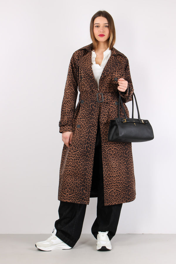 Trench Nylon Lungo Animalier Leopard