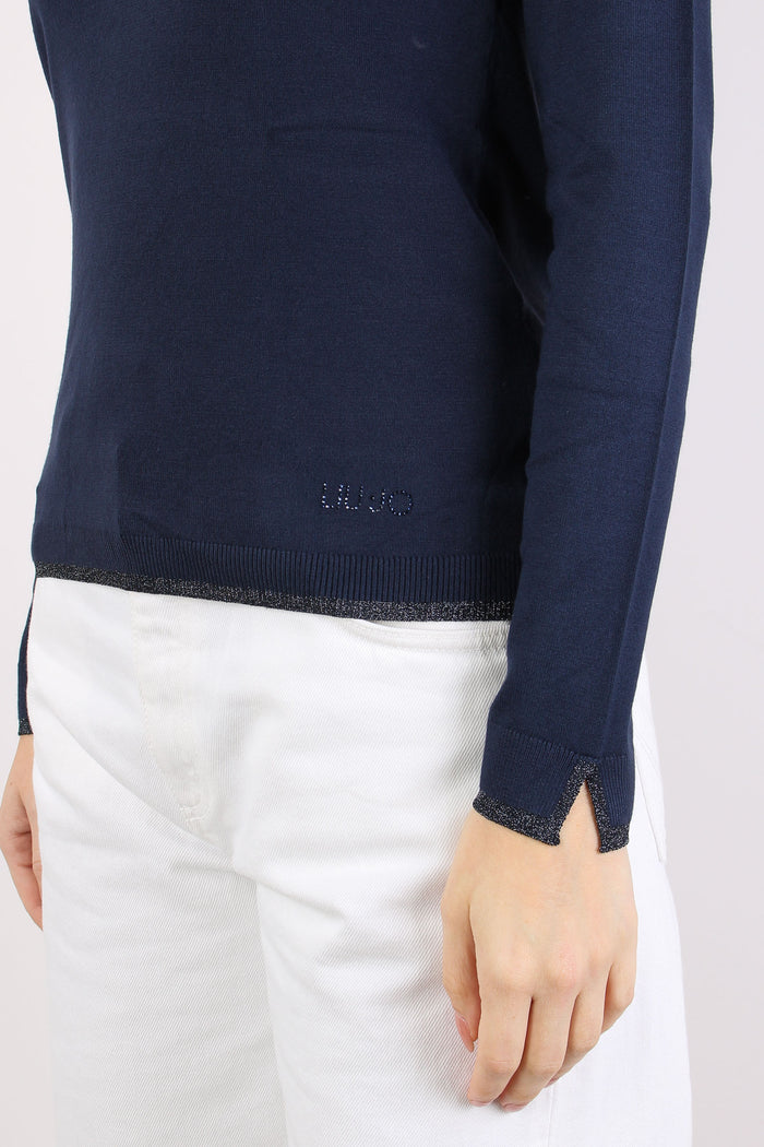 Maglia Scavo V Inserto Lurex Blu Navy-10