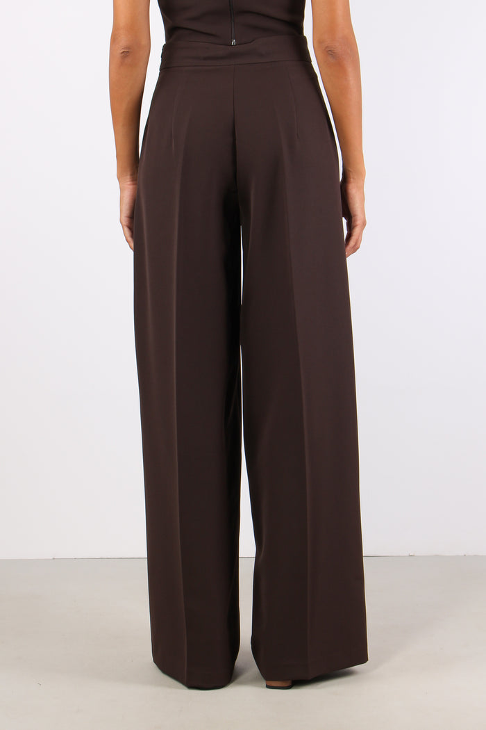 Pantalone Palazzo Tessuto Tecnico Dark Brown-4