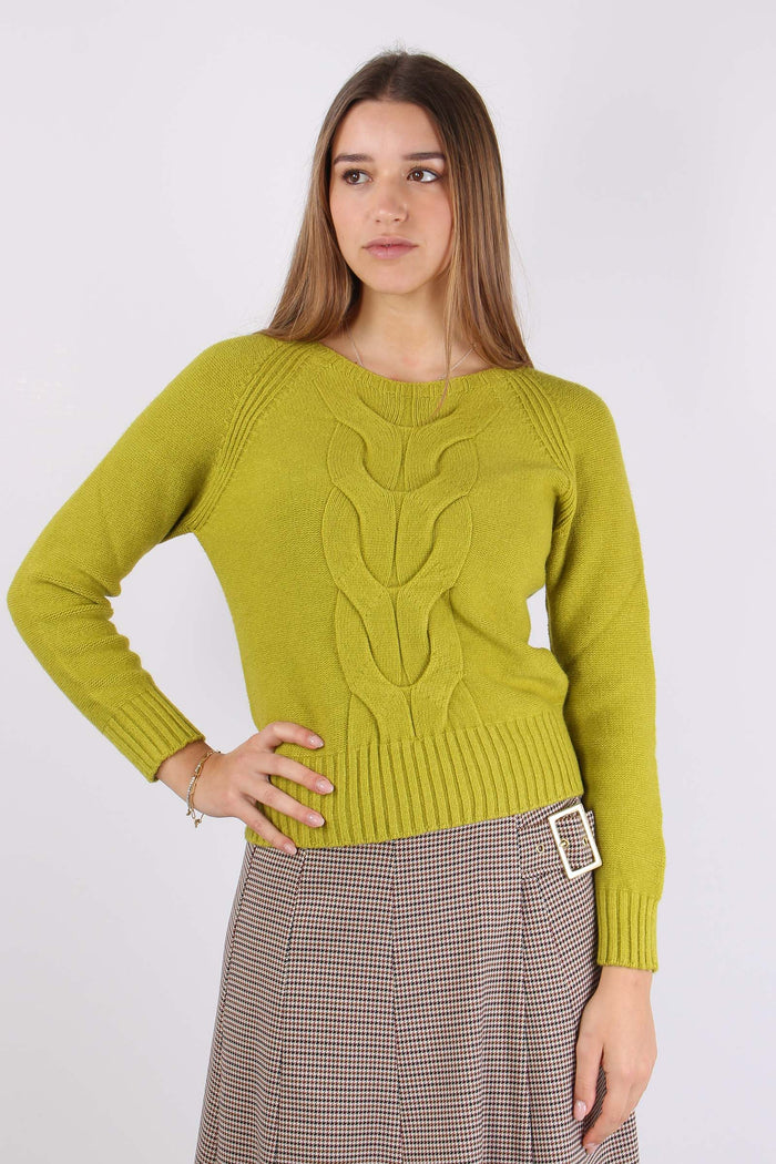 Maglia Viscosa Treccia Central Verde Acido-2