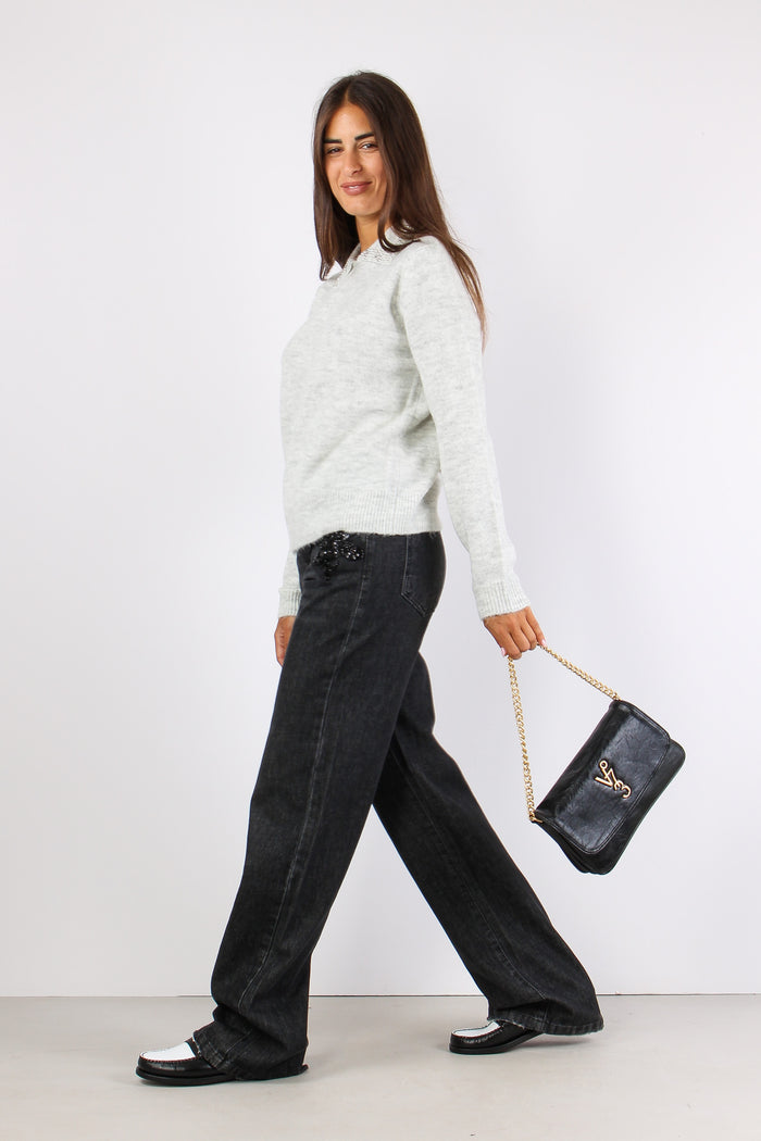 Dewen Denim Applicazione Fiore Nero-6