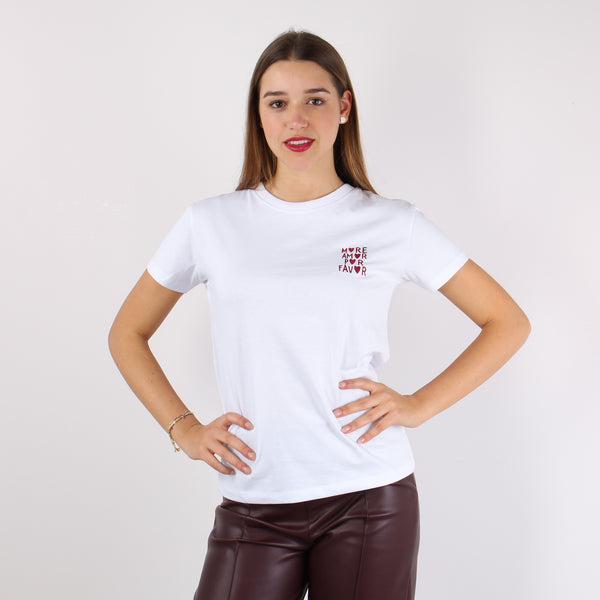 T-shirt Ricamo More Amor Por F Bianco-2