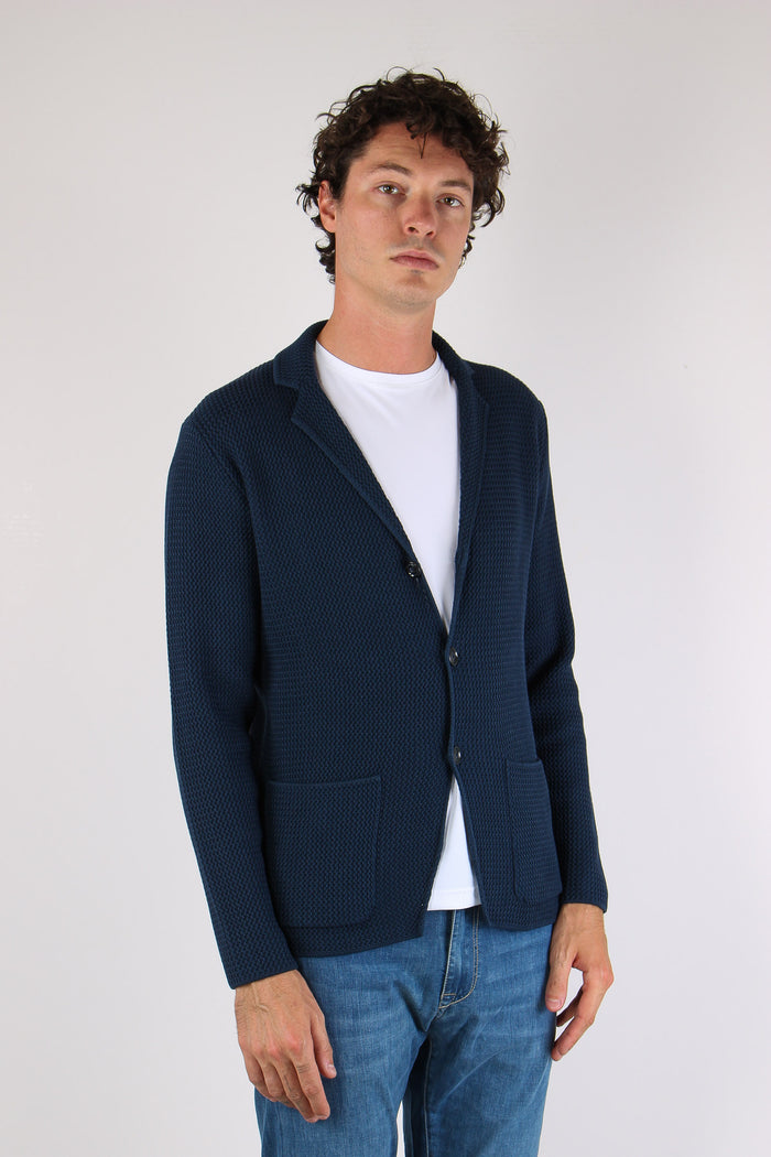 Cardigan Tessuto Lavorato Blu-7