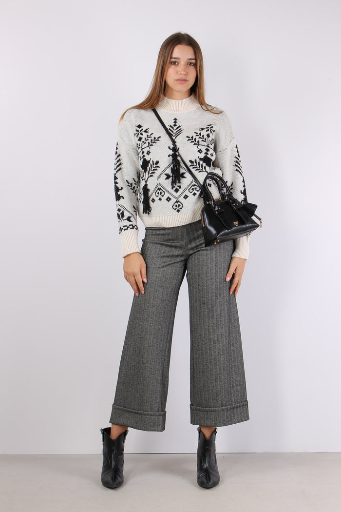 Pantalone Cropped Risvolto Res Nero/grigio