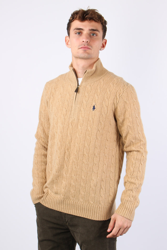 Pullover Mezza Zip Lana Trecce Camel Melange-4