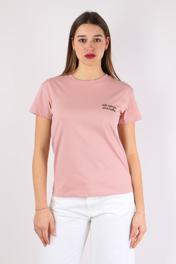 T-shirt Ricamo Ridi Spesso Ama Rosa