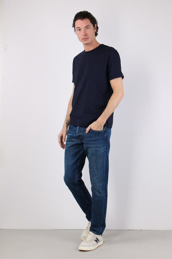 T-shirt Basica Logo Manica Blu-2