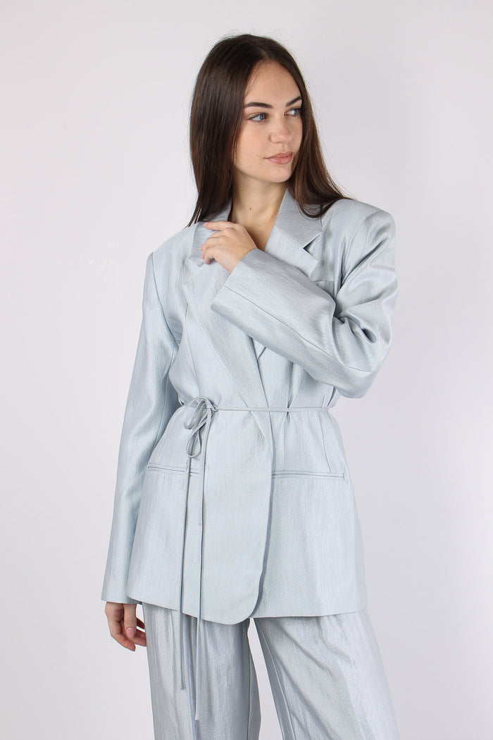 Giacca Cinturata Cangiante Celeste-7