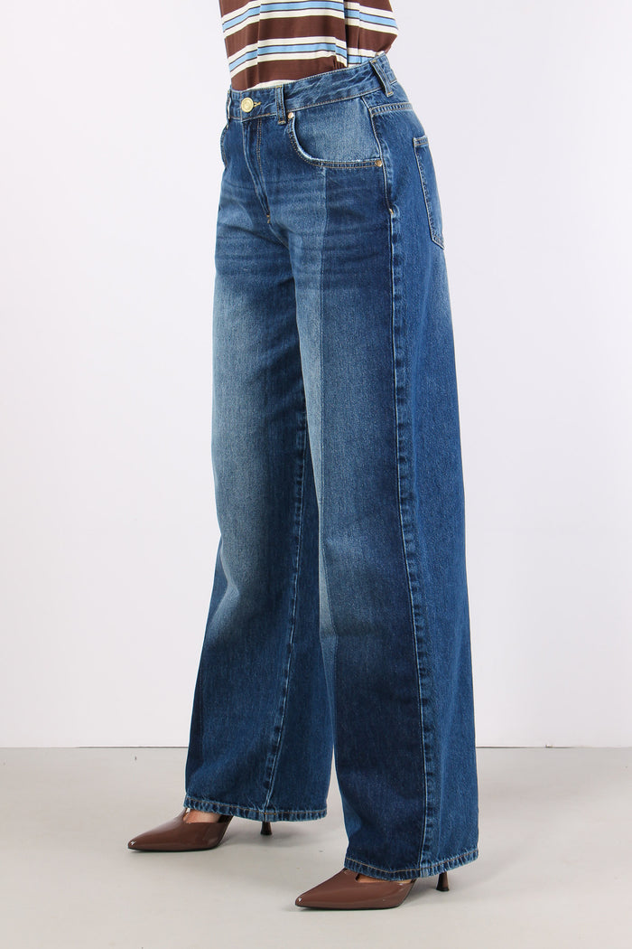 Jeans Banda Contrasto Blu-5