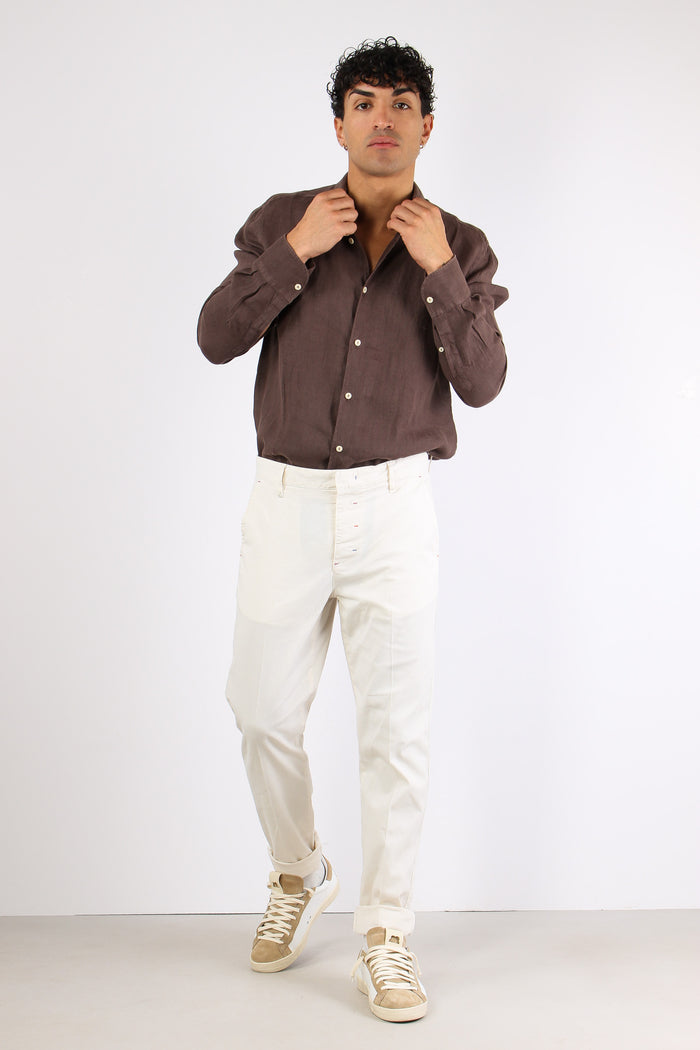 Camicia Classica Lino Marrone-4