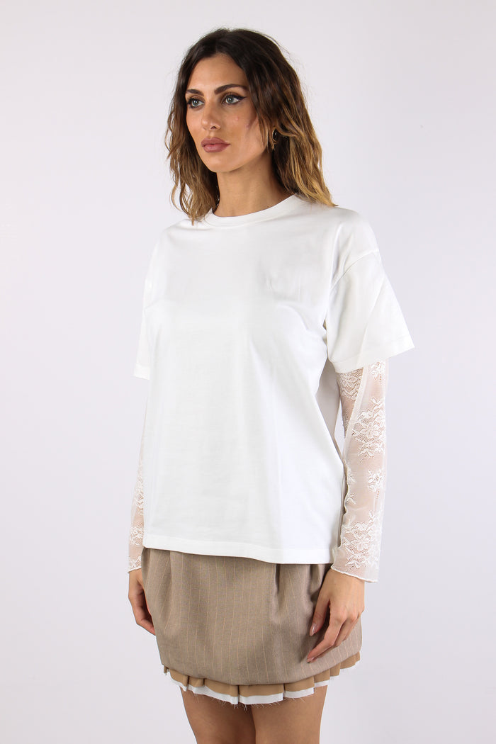 T-shirt Manica Pizzo Bianco-3