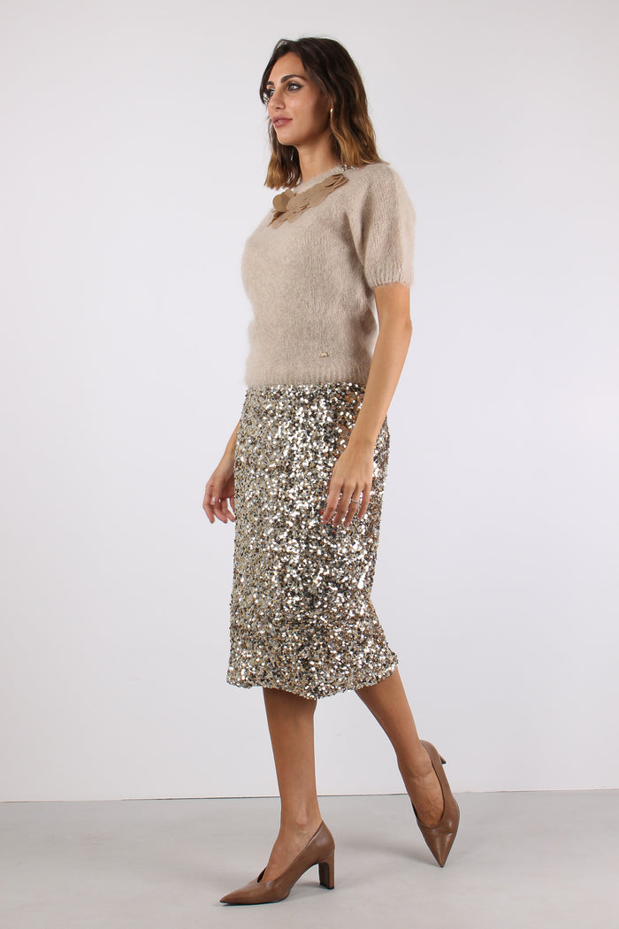 Maglia M/m Inserto Paillettes Cipria-6
