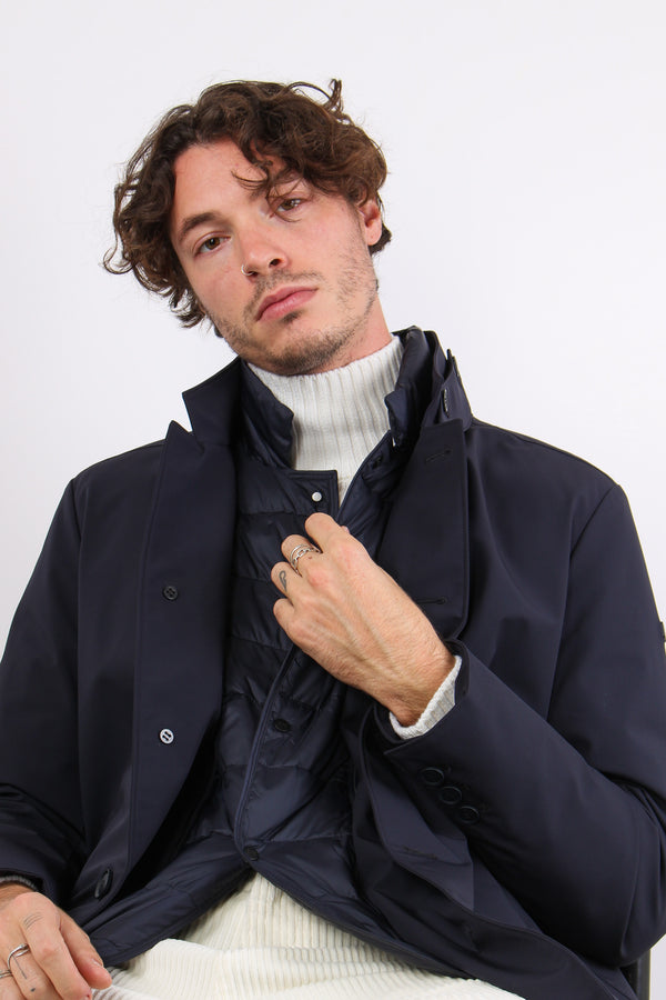 Giubbotto Lungo Tessuto Tecnic Navy-2