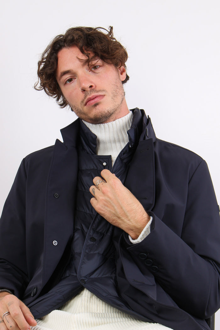 Giubbotto Lungo Tessuto Tecnic Navy-2