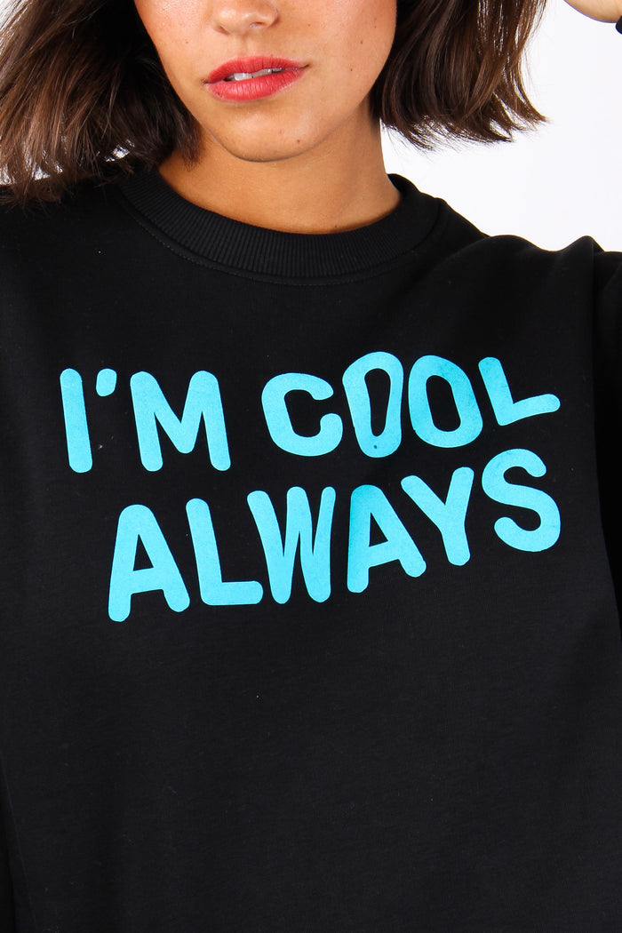 Felpa Ricamo Im Cool Always Nero/azzurro-9