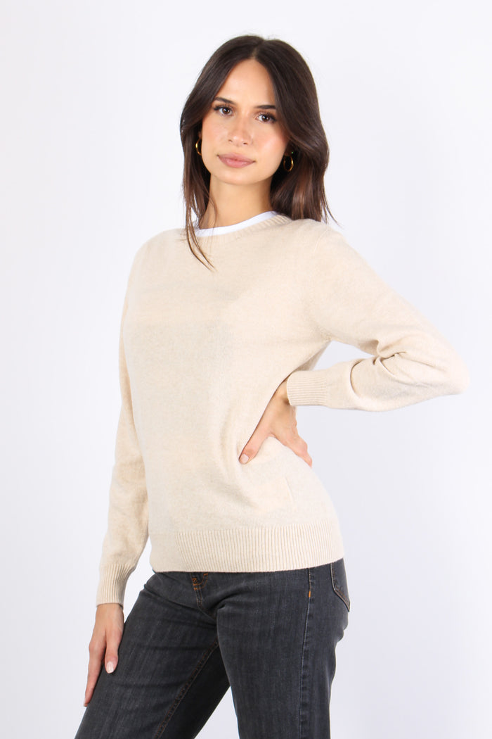 Maglia Girocollo Misto Cashmer Naturale-5