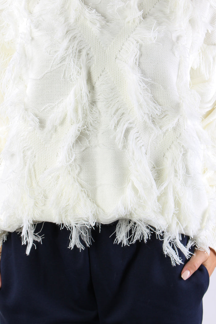Maglia Rombi Frange Crema-7