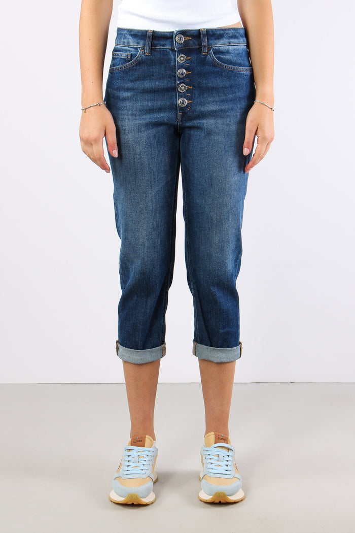Koons Denim Micro Rotture Bottone Gioiello Denim Medio-4