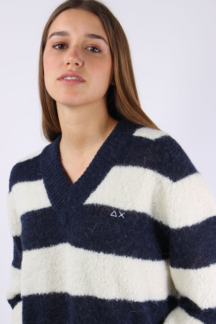 Maglia Scollo V Riga Bianco/navy-6