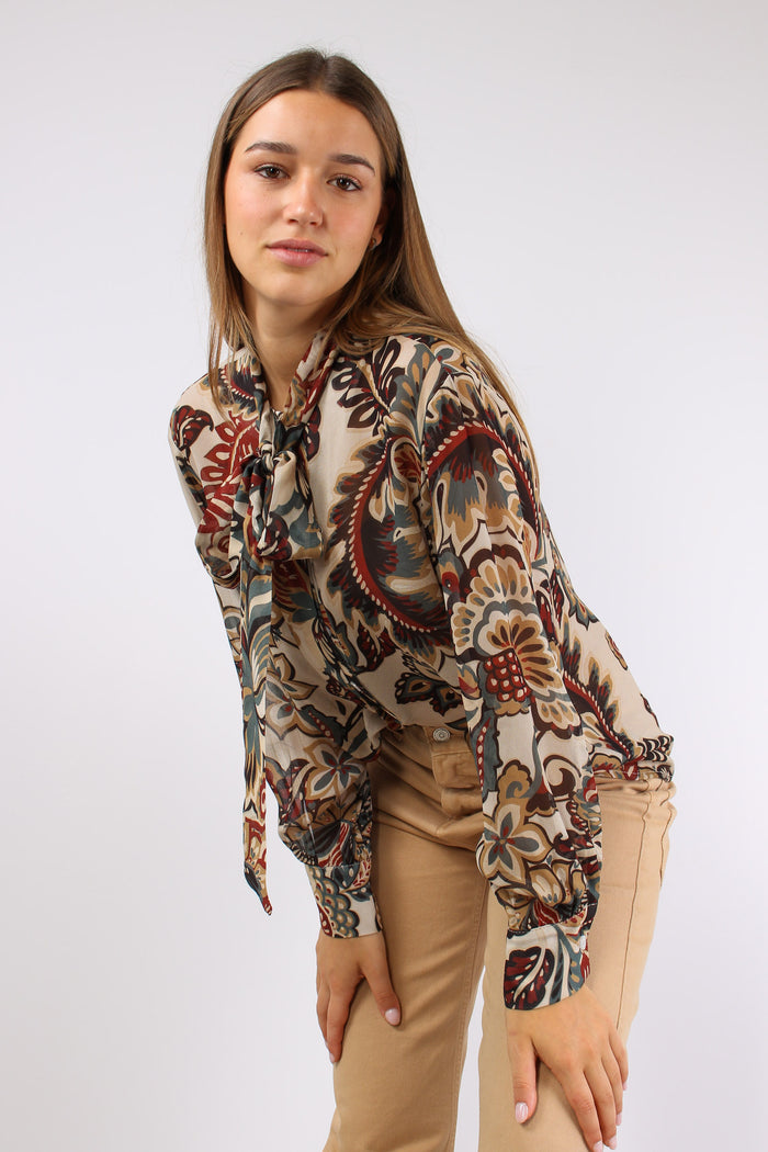 Camicia Fiocco Viscosa Fantasi Ottanio/bordeaux-6