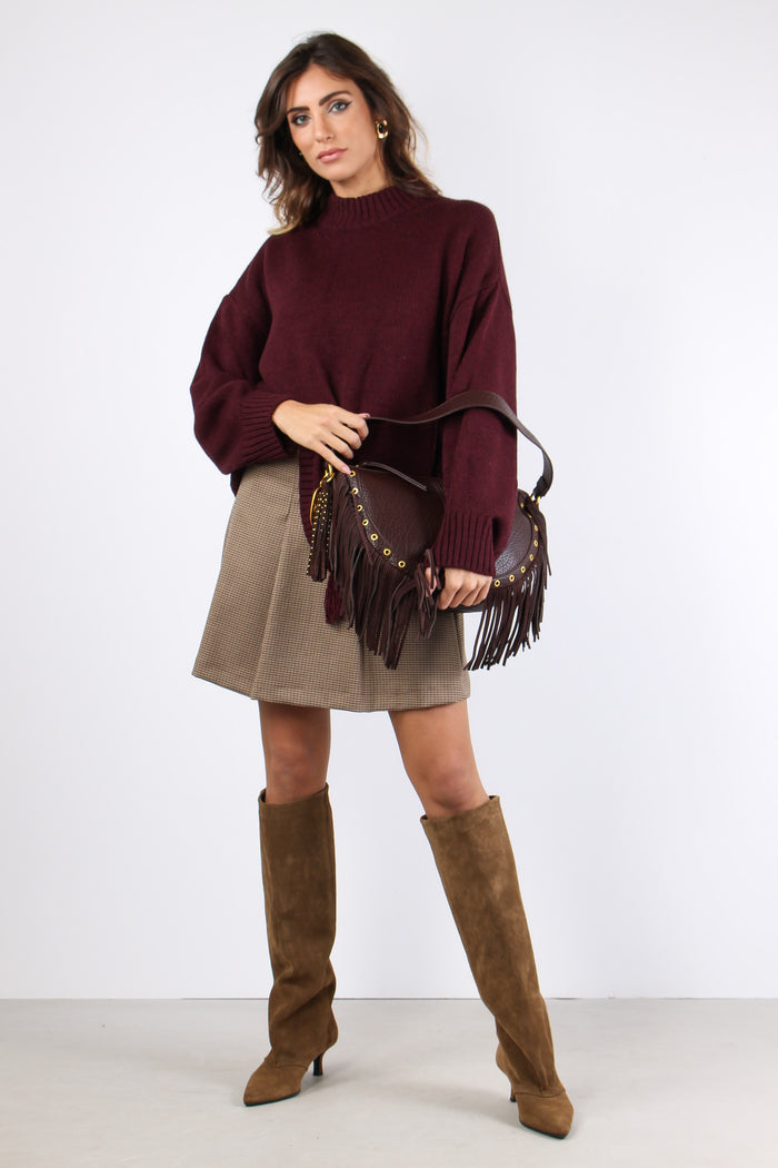 Maglia Girocollo Lato Frange Bordeaux