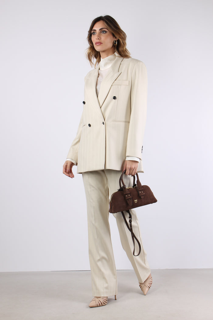 Pantalone Dritto Gessato Ivory-5