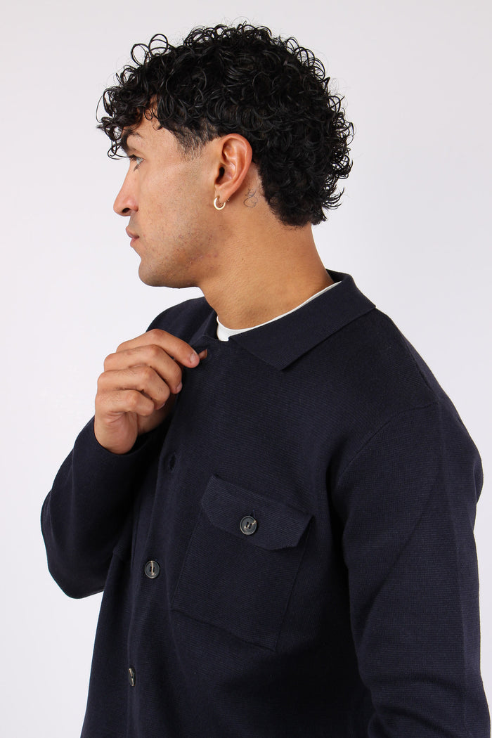 Cardigan Bottoni Tasche Navy-7