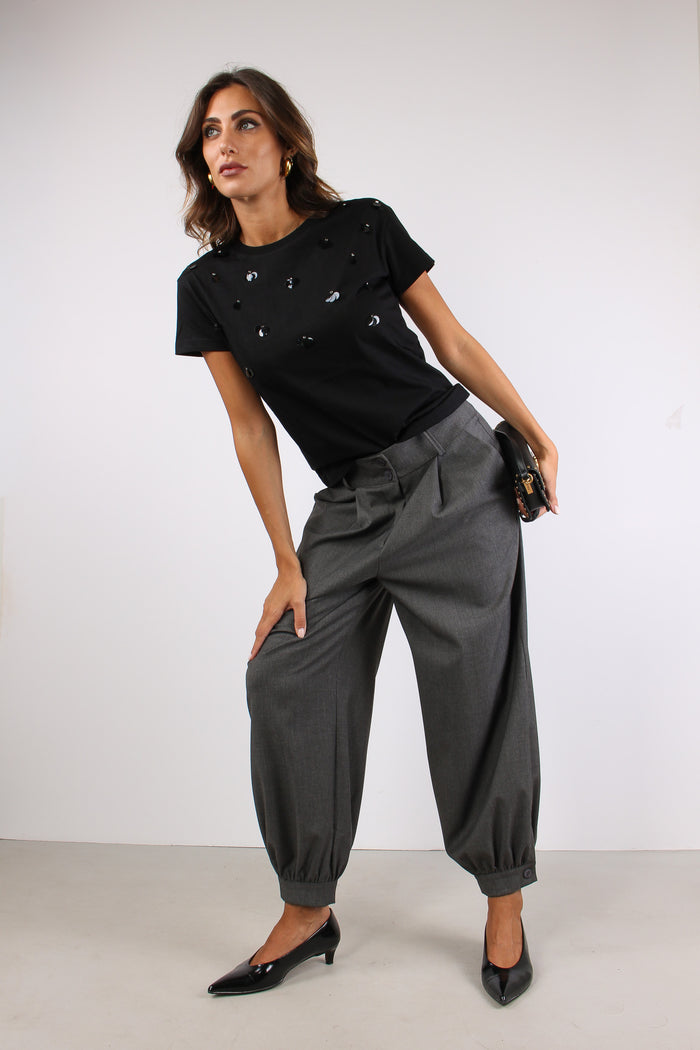 T-shirt Cotone Maxi Paillettes Nero-5