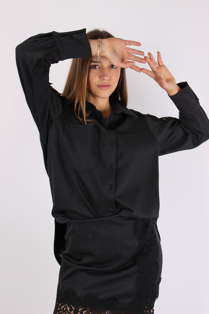 Camicia Over Inserto Pizzo Antracite-6