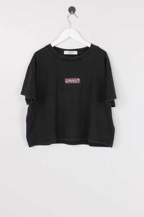 T-shirt Cropped Stone Washed Nero
