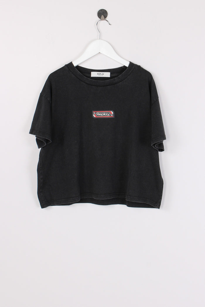T-shirt Cropped Stone Washed Nero