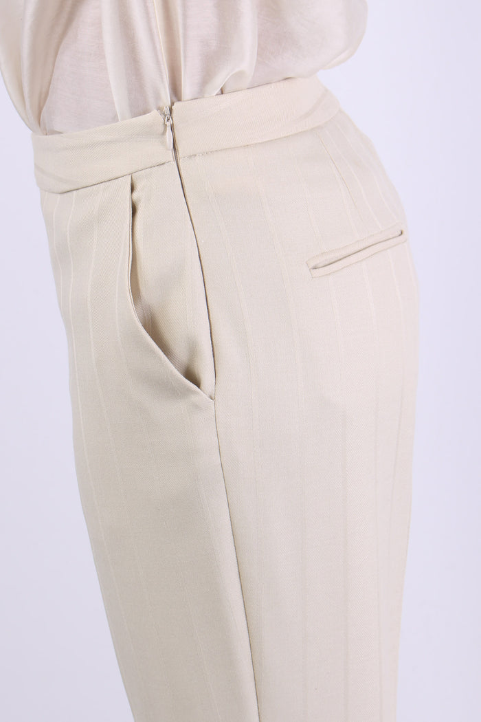 Pantalone Dritto Gessato Ivory-8