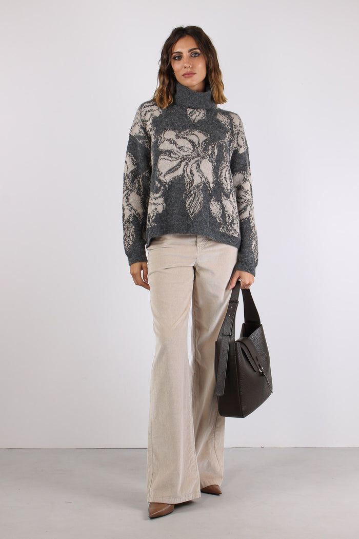 Maglia Collo Alto Alpaca Grigio/beige-4