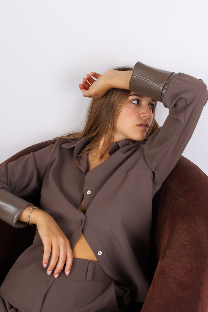 Camicia Fluida Polsini Ecopell Nocciola-5