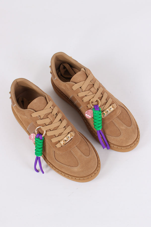 Sneakers Camoscio Borchie Cuoio-2