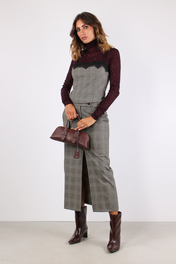 Telipogon Top Fantasia Quadri Beige/bordeaux