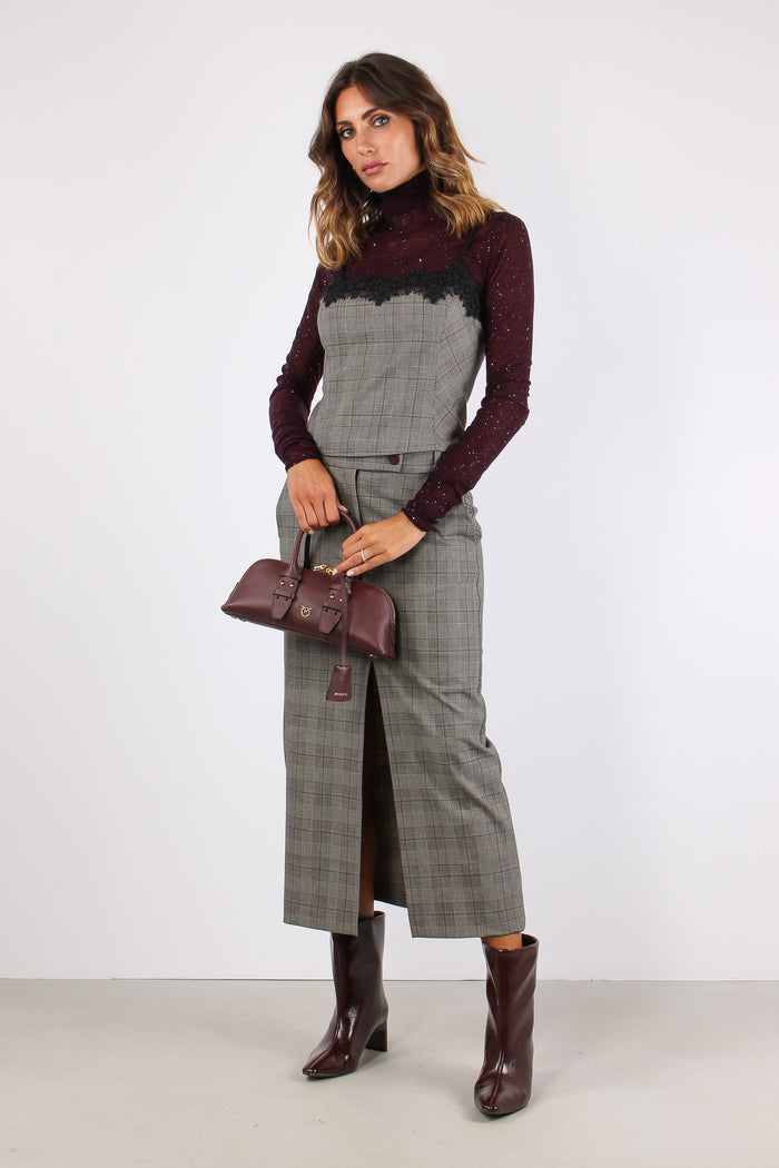 Telipogon Top Fantasia Quadri Beige/bordeaux