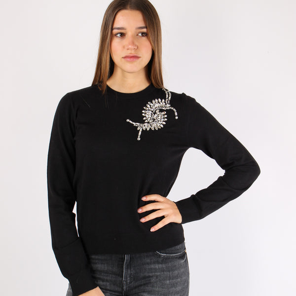 Cretas Maglia Giroccollo Appli Black-2