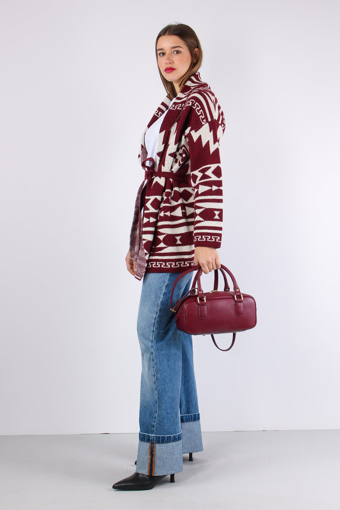 Cardigan Norvegese Panna/bordeaux