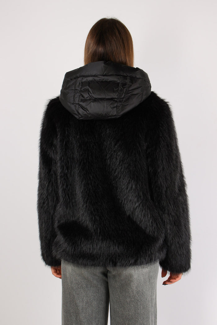 Giubbotto Pelliccia Cappuccio Black-5