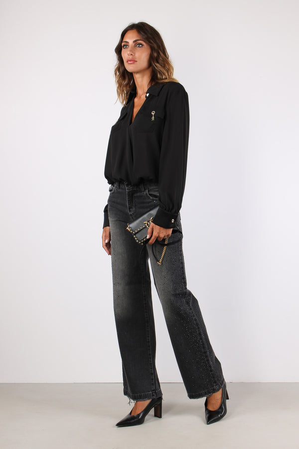 Elllelong Jeans Boy Cascata Strass Black
