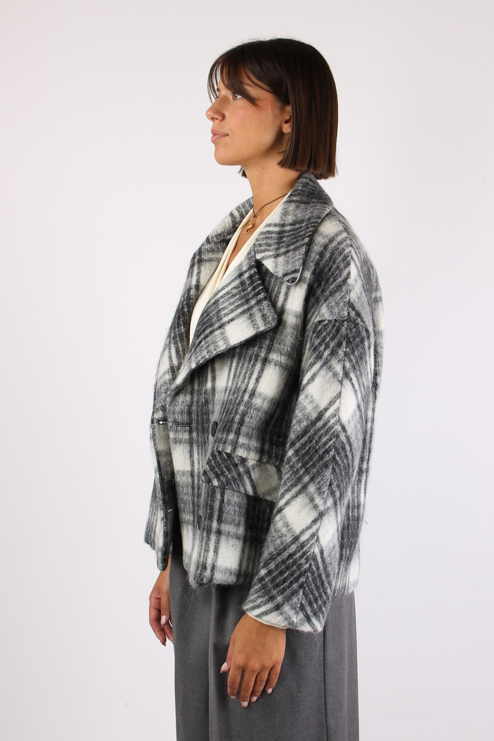 Cappotto Corto Check Nero-6