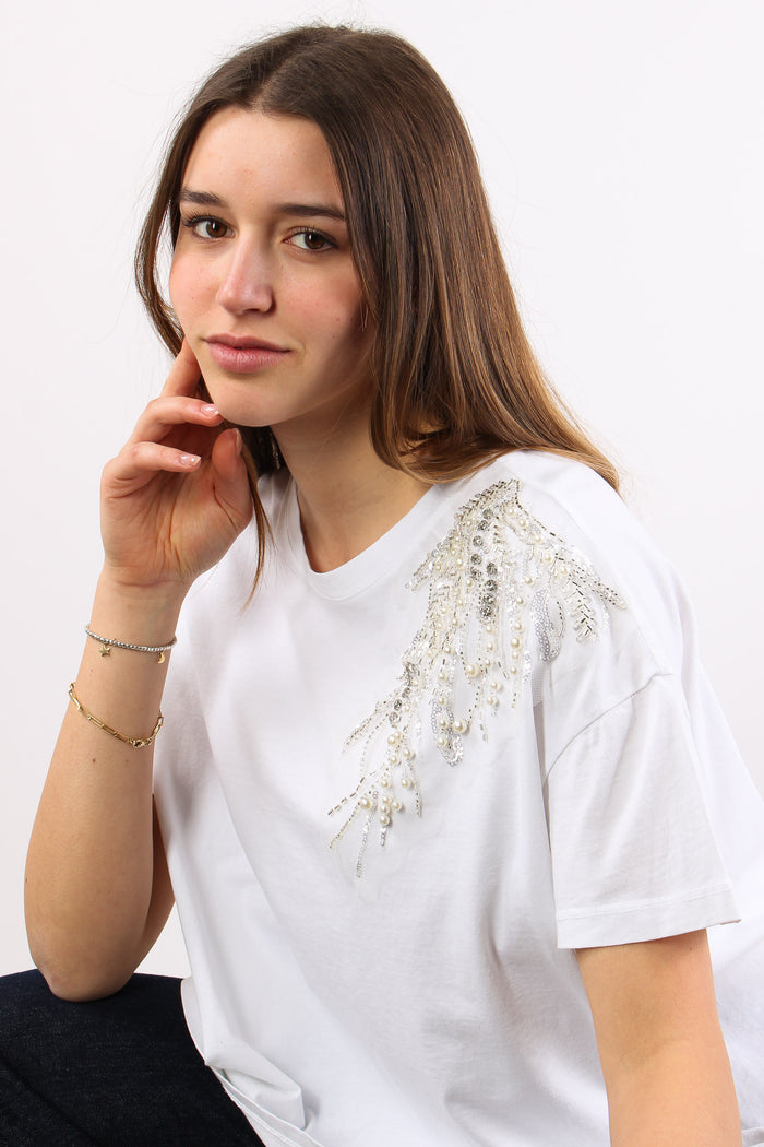 T-shirt Applicazione Spalla Bianco-6