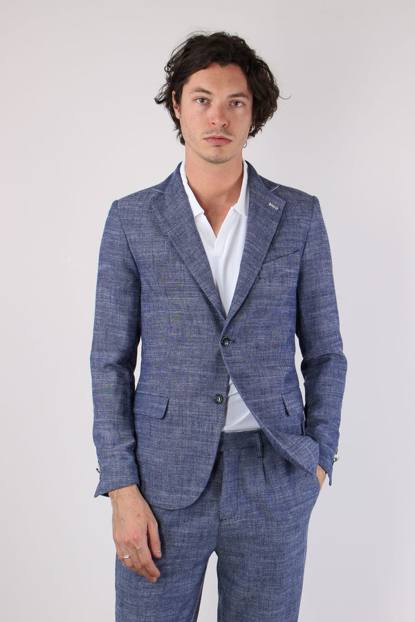 Giacca Misto Lino Blu-2