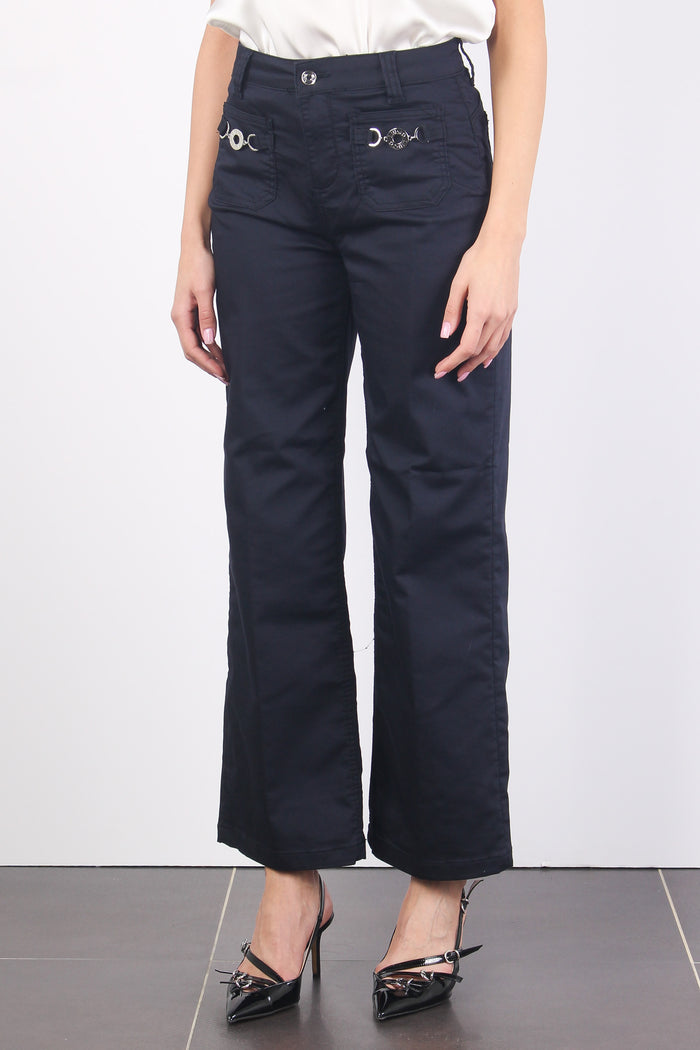 Pantalone Cropped Fibbia Tasca Blu Navy-6