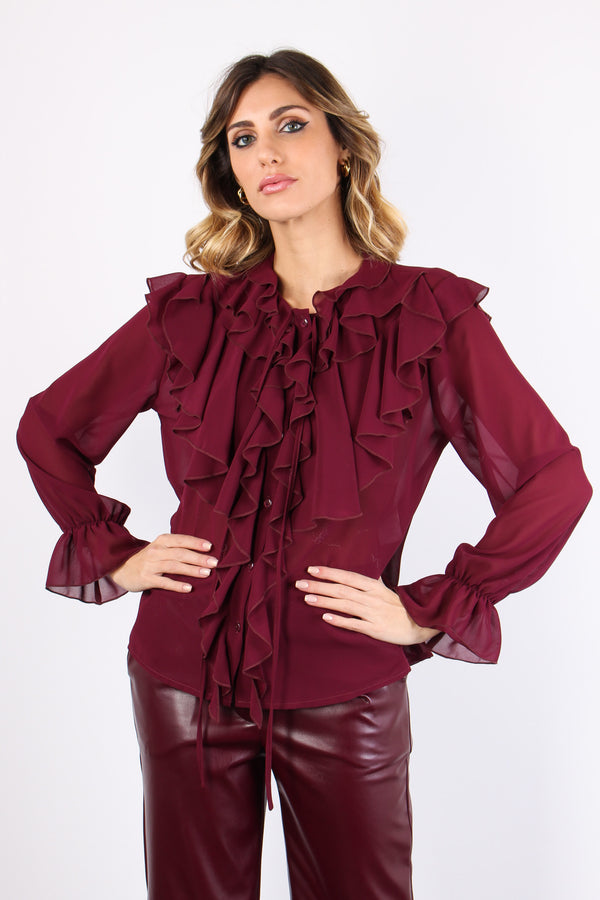 Blusa Georgette Rouge Bordeaux